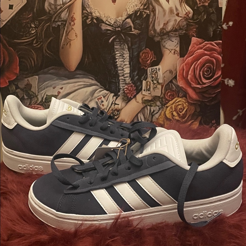 #48 Adidas Grand Court Alpha Dark Blue suede&White leather stripes NWT men 7.5sz - Picture 5 of 8